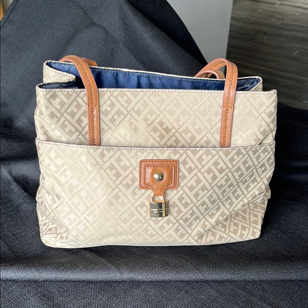 Tommy Hilfiger Cream and Tan Quilted Tote Bag